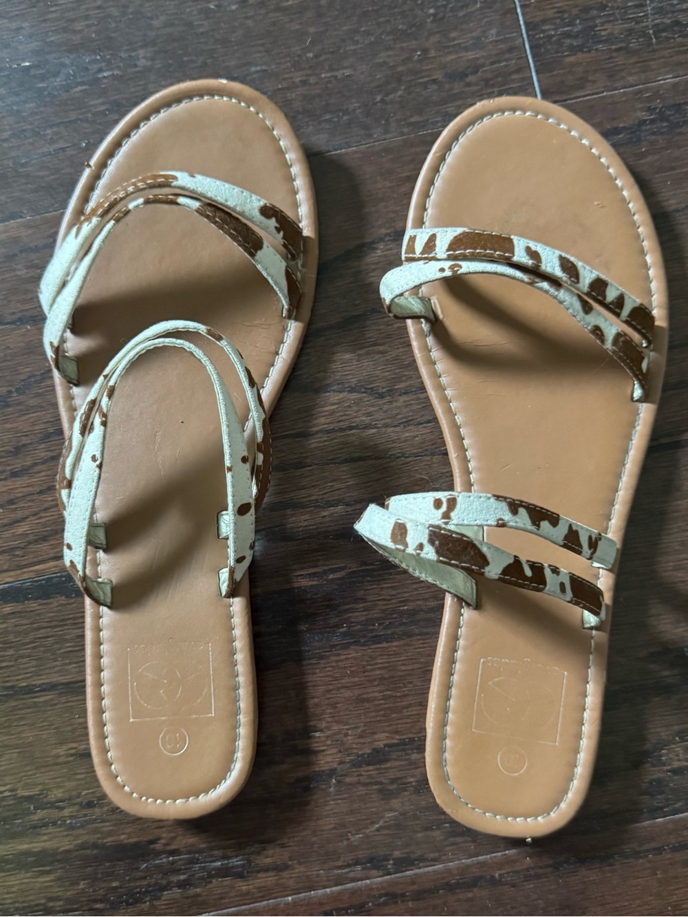 Women’s Double-Strap Cream & Brown Pattern Sandals